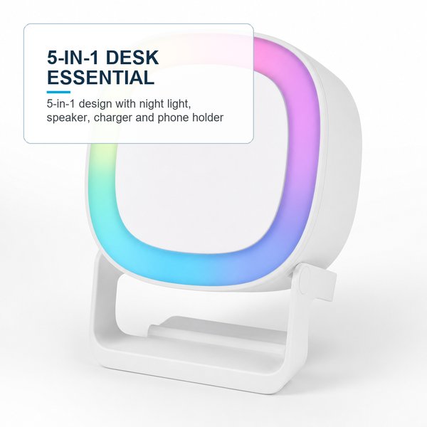 5 in 1 Night Light Speaker with wireless Charger and Phone Holder 2