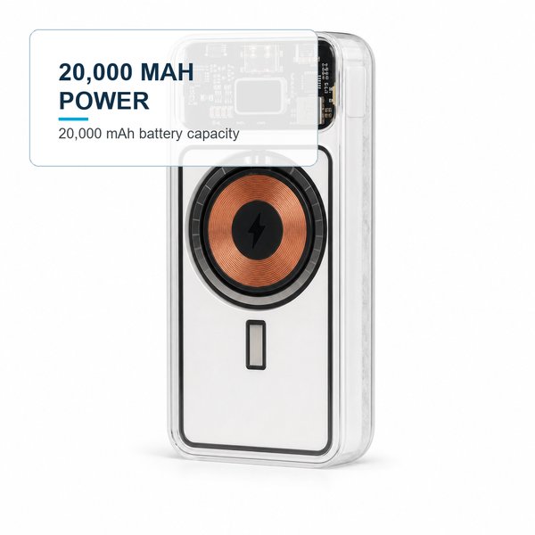 Transparent Magnetic Wireless Light Up logo Power Bank 20000 mAh 2