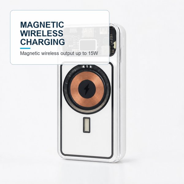 Transparent Magnetic Wireless Light Up logo Power Bank 20000 mAh 3