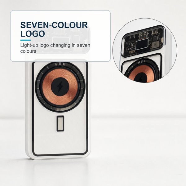 Transparent Magnetic Wireless Light Up logo Power Bank 20000 mAh 4