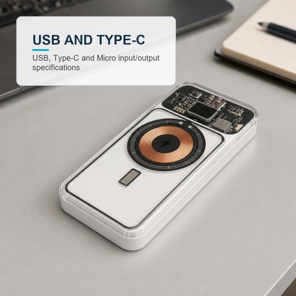Transparent Magnetic Wireless Light Up logo Power Bank 20000 mAh 5