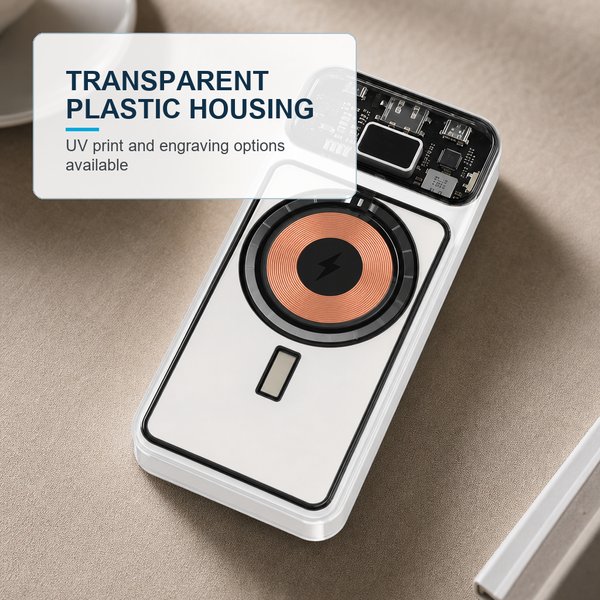 Transparent Magnetic Wireless Light Up logo Power Bank 20000 mAh 6