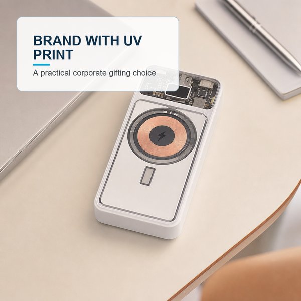 Transparent Magnetic Wireless Light Up logo Power Bank 20000 mAh 7